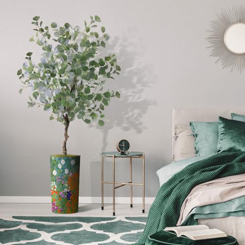 Artificial Tree in Colorful Flower Pattern Planter, Fake Eucalyptus Silk Tree for Indoor and Outdoor Home Decoration - 66" Overall Tall (Plant Pot Plus Tree) - style: Eucalyptus Tree