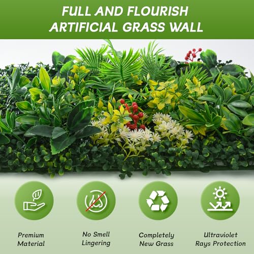 fanado Artificial Grass Wall Panels, 12 Pack 20"x20" UV-Anti Greenery Boxwood Panels, Privacy Green Wall Decor, Plant Hedge Fence Screen for Indoor Home Wedding Decor and Outdoor Backyard - color: Sarcandra Glabra, size: 20x20 in 12pcs