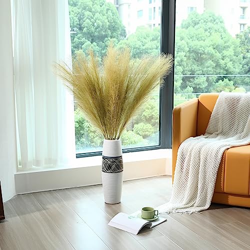 Wertuirk Gold Pampas Grass Decor - 45-Inch Set of 8 | Faux Tall Pampas Grass Soft and Fluffy | Perfect for Wedding Centerpieces, Great Gatsby Party Decorations and Glam Room Decor - color: Gold