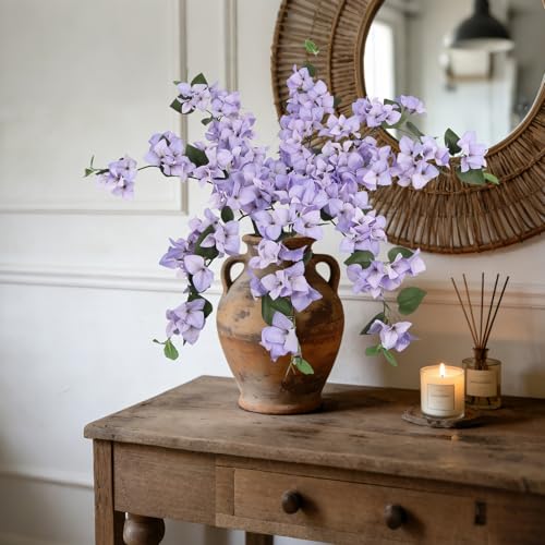 Lilac Flowers Artificial Bougainvillea 8 PCS Realistic Faux Bougainvillea Light Purple Silk Flowers 29.9" Long Stem Flowers for Tall Vase Home Wedding Centerepieces Decor (Light Purple) - color: Light Purple