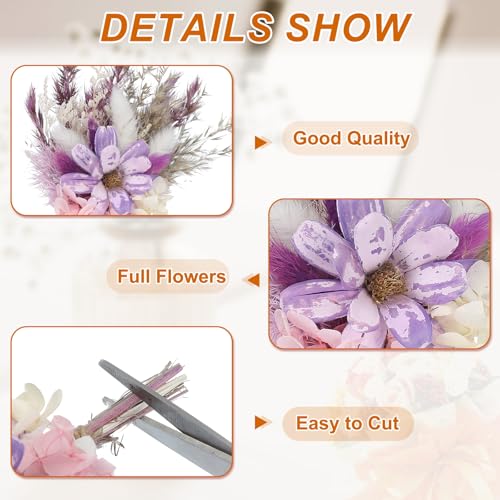 PATIKIL Mini Dried Flower Bouquet, 6 Pcs Pampas Grass Natural Wildflower with Stem Decor Baby's Breath Boho Floral Plant Flower for Crafts DIY Photo Props Gift Wedding Decor, Purple/White - color: Purple/White