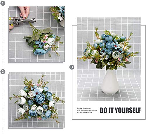 Artificial Peony Flowers, Fake Silk Plastic Plants Wedding Bridal Bouquet Party Indoor Outdoor DIY Home Garden Verandah Corridor Table Arrangements Decoration - Blue 4 Pack - color: Peony / Blue / 4pcs