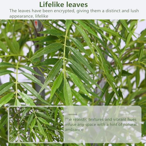 Artificial Mahonia Fortunei Tree， 6FT Fake Plants with Luxuriant Foliage &White Planter is Decorated Pebbles ，Tall Fake Tree with for Indoor Outdoor Office Living Room Floor Decorr - color: Artificial Mahonia Fortunei Tree