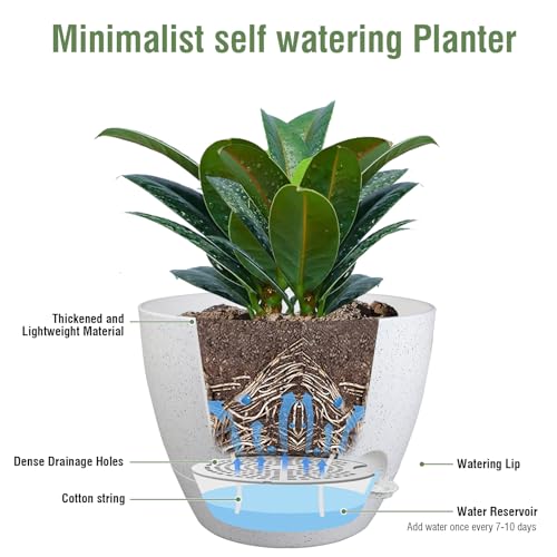 Meowell 12 inch Large Self Watering Pots for Indoor Outdoor Plants, Plant Pots with Mesh Drainage Holes for Garden House Plants, Plastic Planters with Reservoir for Flower, Speckled White - color: Speckled White, size: 12inch B