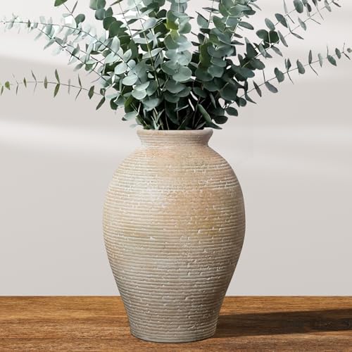 Ceramic Flower Vase for Home Decor, Rustic Farmhouse Vintage Retro Large Vase for Living Room, Kitchen, Bedroom, Decoration for House, Bookshelf, Dining Table, Office, Gift(9.3 inch) - color: Retro and Rustic-9.3"