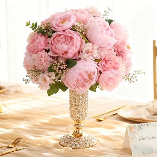 Pink Silk Flowers, Artificial Flower Combo Box Set with Stems for Bridal Wedding Bouquets, Table Centerpieces Decor, Floral Arrangement Home Decor - color: Pink