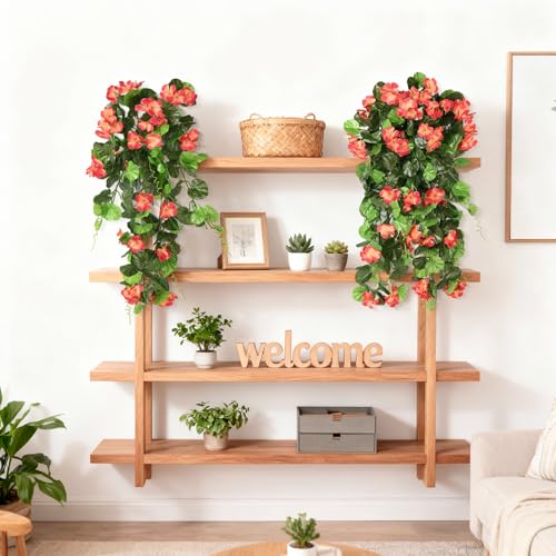 INQCMY Artificial Hanging Flowers Fake Plants for Outdoor Spring Decoration, 2Pcs Realistic Faux Flowers Silk Begonia UV Resistant No Fade for Home Garden Porch Patio Yard Basket(Orange) - color: Orange