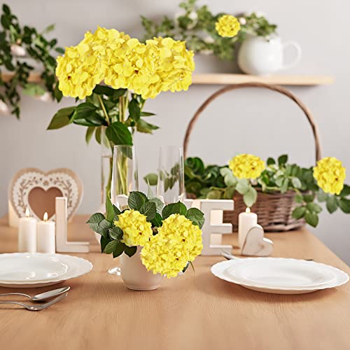 60 Pcs Silk Hydrangea Artificial Flowers Heads with 100 Pcs Stems Faux Flowers for Wedding Centerpieces Long Fake Bouquet for Home Decor Indoor Garden(Yellow)