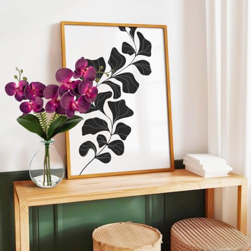 Oairse Purple Orchids Artificial Flowers, Faux Orchid in Glass Vase Real Touch Small Phalaenopsis Orchid Flowers Arrangements with Clear Vase Orchids Centerpiece for Dining Room Table - color: Purple & Clear
