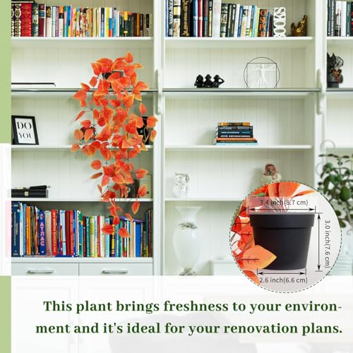 Fake Fall Plants Hanging Faux Orange Vines Artificial Potted Pothos Plant- Fall Decorations Autumn Decor for Thanksgiving Bathroom Wall Kitchen Room Decor Indoor and Outdoor (Black Pot) - color: Fall Pothos
