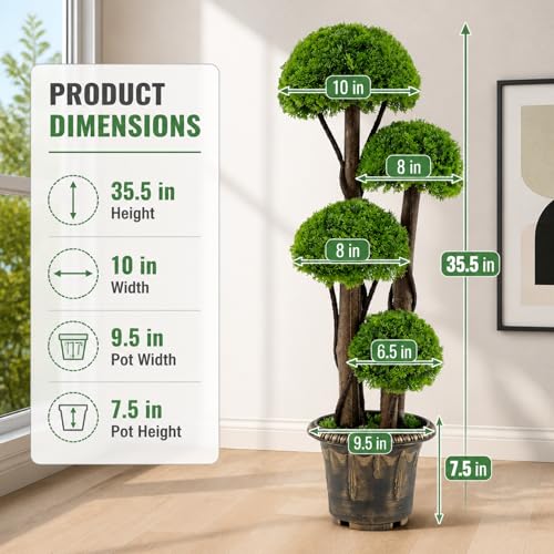 3FT Artificial Cypress Topiary Ball Tree for Home Office Front Porch