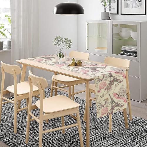 Pink Paris Eiffel Tower Table Runner, Eiffel Tower Dinner Runner for Farmhouse Kitchen Dining Table Holiday Party Decoration 13 x 36 Inch - color: Eiffel Tower_2, size: 13x36inch