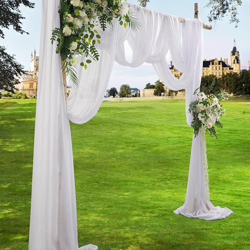 VACVELT Wedding Arch Draping Fabric - White Chiffon, 2 Panels Sheer Drapes, 30 Inch x 20ft Chiffon Backdrop Curtain, Outdoor Sheer Drapery for Ceremony Party Ceiling - color: White, size: 2 Panels