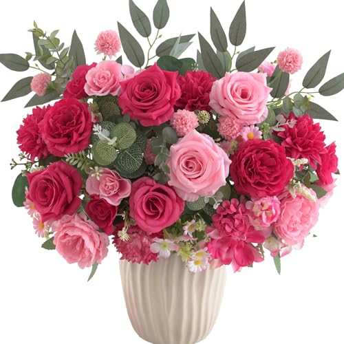 10 Pcs Mixed Artificial Flower Set, Artificial Peony Bouquet Fake Rose Flower Silk Floral Arrangements for Table Centerpiece Home Wedding Party Bridal Vase Decoration(Mixed Pink, 6 Bouquets & 4 Stems) - color: Mixed Pink, size: Mixed 10pcs