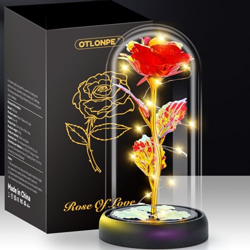 Otlonpe Mothers Day Flowers Gifts for Mom from Daughter Son, Preserved Forever Glass Light Up Rose Gifts for Grandma Wife Women Girlfriend Sister, Teacher Appreciation Graduation Gift for Her (Red) - color: Red
