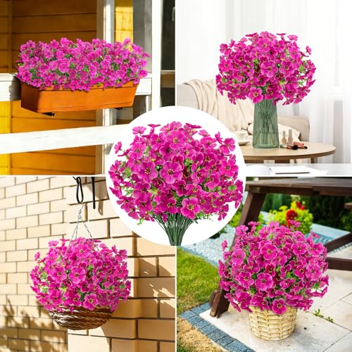 20 Bundles Artificial Flowers for Outdoors, Fake Violet Flowers Silk Realistic UV Resistant Faux Artificial Plants Outdoors for Window Box Garden Patio Front Porch Home Indoor Outside Decorations - color: Fuchsia