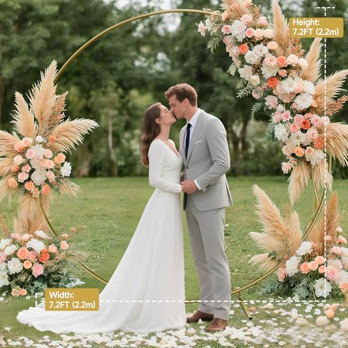 7.2ft Round Backdrop Stand Circle Gold Balloon Arch Metal Wedding Backdrop Ring Stand Frame for Party Birthday Baby Shower Flower Decorations Ceremony Anniversary Bridal - size: 7.2FT