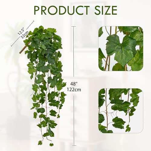 24" Artificial Hanging Plant Ivy Vine Green Plants Decorative Artificial Plants Fake Hanging Plants for Window Wall Decorations - color: Grape Leaf, size: 48-inch