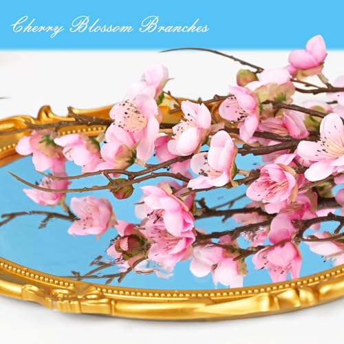 Waipfaru 4 Pcs Faux Cherry Blossom Decor, 36'' Long Stem Artificial Flowers for Tall Vase, Cherry Blossom Tree Branches for Floral Arrangements Wedding Spring Decorations (Pink) - color: Pink
