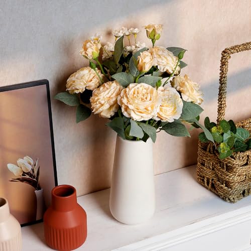 16’’ Artificial Flowers with Vase, Silk Flower Arrangements Rose Peony Vase for Living Room Kitchen Bathroom Table Centerpieces Decor - Champagne - color: Champagne