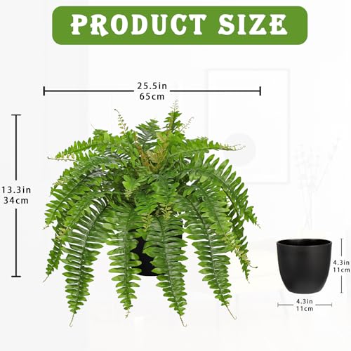 Hollyone Artificial Fern Plants in Pot 25.5" Artificial Boston Fern 31 Leaves for Outdoors & Indoor Faux Potted Plant Fake Ferns Bush Plant for Patio Garden Farmhouse Porch Home Decor Green - color: Black Pot - Green Medium