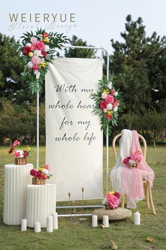 Artificial Wedding Arch Flowers Kit(Pack of 2) for Wedding Arch, Bridal Shower, Ceremony and Reception Backdrop Decoration (Bright Pink) - color: Bright Pink