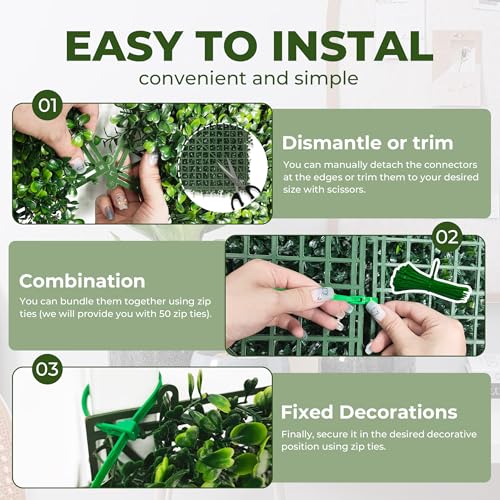 Artificial Grass Wall Backdrop: 10"x 10"(26P) Boxwood Faux Green Wall Panels for Interior Wall, Greenery Wall,Garden and Indoor Outdoor Plant Decor - size: 10"x10" (26 Panels)