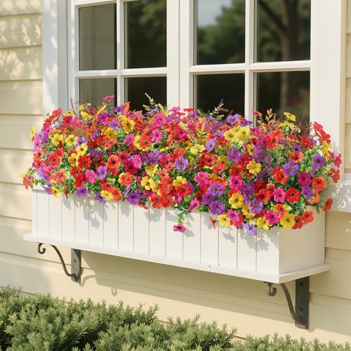 SHareconn 24 Bundles Artificial Flowers for Outdoors Decoration, Faux Plants Fake Silk Colorful Daisy Eucalyptus Lavender, UV Resistant for Outside Home Indoor Spring Decor, RedRosyPurpleYellowOrange - color: Redrosypurpleyelloworange