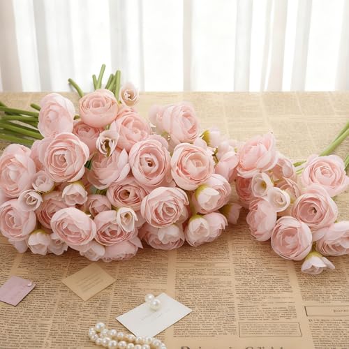 24 Stems Artificial Ranunculus Flowers - 96 Bloom Faux Silk Ranunculus Bouquet for Wedding Decorations, Home Décor, Holiday Arrangements & Large Event Centerpieces (lightpink) - color: Lightpink