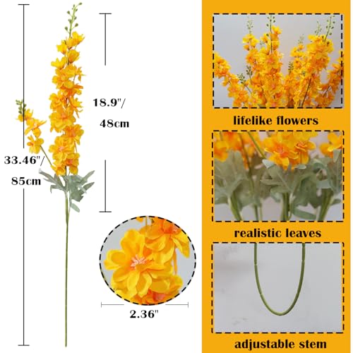 Orange Delphinium Artificial Flowers, 8PCS Long Stem Orange Artificial Flowers for Tall Vase 33.5" Larkspur Silk Flowers with Stems for Wedding Centerpieces Home Table Decor - color: Orange