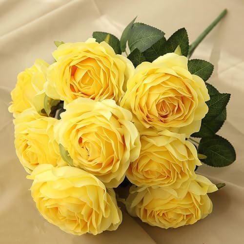 Jasion Artificial Roses Fake Flowers 10 Heads Arrangement Silk Bouquet Glorious Meanings for Home Office Parties and Wedding Decoration (Yellow) - color: Yellow