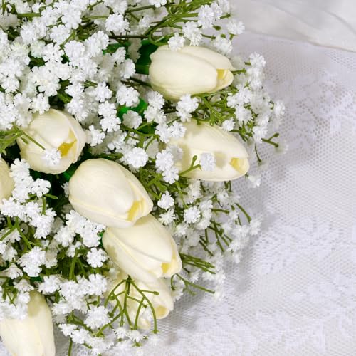 Waipfaru 15Pcs Babys Breath Artificial Flowers, Baby Breath Flowers Artificial Bulk, Real Touch Fake White Flowers, Faux Babies Breath Gypsophila for Wedding Home Decor Floral Arrangement - size: 15 Pcs