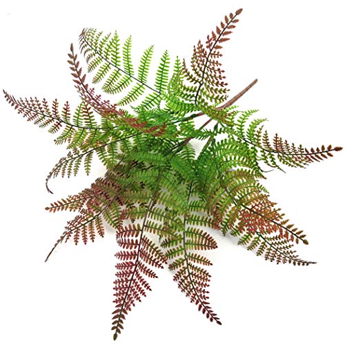 Artificial Boston Shrubs, Plastic Fern Plants Leaves Persian Grass Simulation Fake Bushes Outdoor Indoor Home Garden Verandah Parterre Table Centerpieces Decoration Red 2 Pack - color: Red Fern Grass / 2pcs