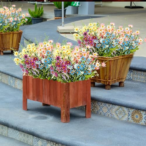 Silk Artificial Daisy Flowers Fake Floral Bulk UV Resistant Wildflowers Bouquet Arrangement for Outdoor Home Indoor Table Office Garden Wedding Decoration (Multicolor), 4 Pcs - color: Multi Color