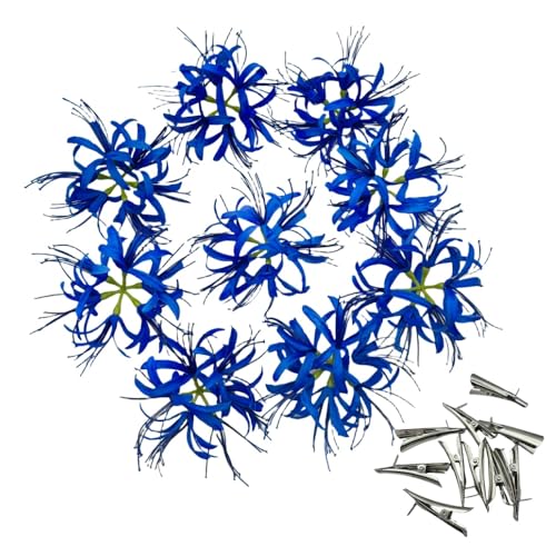 9Pcs Silk Spider Plant Fake Flowers Heads,Artificial Flowers Spider Silk Flowers for Crafts,Fake Flowers Bulk,Artificial Flowers for Cake Decoration Wedding Party Birthday Home Décor(Blue) - color: Blue