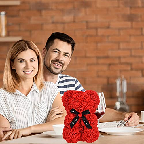 Lgv Flower Rose Bear,Romantic Gift for Valentine's Mother's Day, Christmas, Birthday,Girl Friend Her Mom Female Wife with Artificial Heart-Shaped Diamonds Red - color: Red