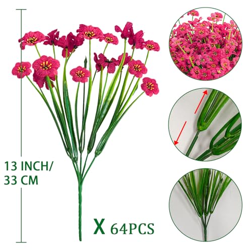 Krissing 48 Bundles Outdoor Artificial Flowers UV Resistant Fake Silk Flowers Faux Plastic Plants Outside Garden Porch Window Box Summer Decoration (Rose Red) - color: Rose Red