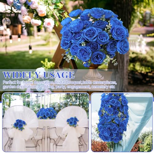 16 Pack Royal Blue Peonies Artificial Flowers,Fake Silk Hydrangea Bouquet for Bridal Wedding Home Table Decor Reusable Dining Opening Ceremony Birthday Arrangement Faux Floral - color: Royal Blue