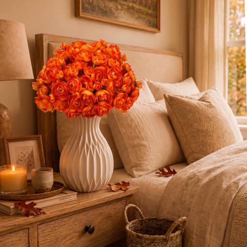 Giegxin 48 Pcs Ranunculus Artificial Flower,Real to Lifelike Peonies Artificial Flower Silk Faux DIY Bouquet for Wedding Bridal Shower Centerpieces Arrangements Home Decorations(Orange) - color: Orange
