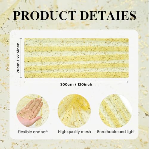 Artoid Mode Light Yellow Gold Gauze Table Runner 120 Inch 10FT, Glitter Metallic Foil Sheer Dining Wedding Anniversary Holiday Birthday Table Decor for Home Party - color: Yellow, size: 28" x 120"