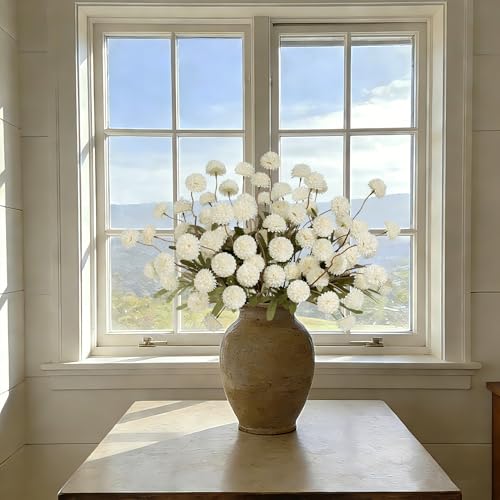 12Pcs Fake Kiku Flowers, Artificial Small Chrysanthemum Balls with Stems, Faux Silk Mini Pompon Mums for Vase Floral Arrangement DIY Bouquets Wedding Party Table Centerpieces Home Decor (No Vase) - color: Beige
