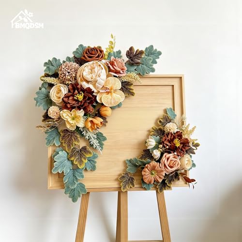 Wedding Welcome Signs Floral(Pack of 2)，Wedding Arch Flowers for Wedding Decorations and Reception Backdrop Decoration(New Coffee) - color: New Coffee