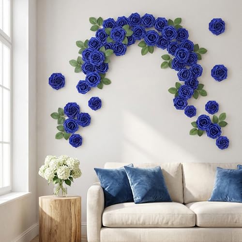 30Pcs Royal Blue Artificial Crystal Rose Artificial Flowers, Realistic Fake Crystal Roses for Wedding Center Decorations, Party Home Decorations, Valentine's Day, Bouquets. - color: 30pcs Royal Blue