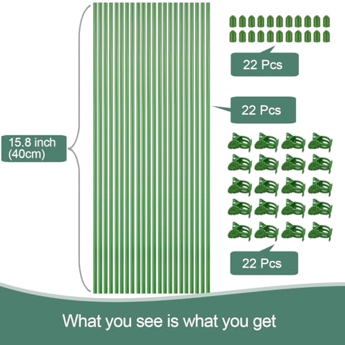 22Pcs Plant Stakes with 22 Pcs Clips, 15.8 inches Bendable Green Plant Sticks for Indoor and Outdoor Plants,Potted Plants,Single Stem Flower Support for Orchid Peony Rose (22, Green) - color: Green