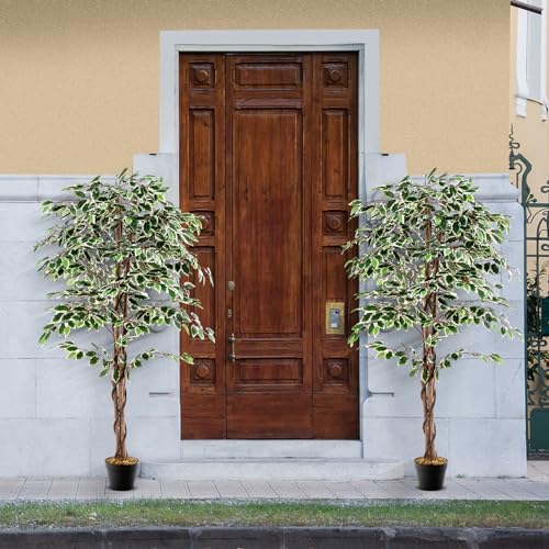 Goplus Artificial Ficus Tree, 5.5ft Tall Lush Faux Tree for Home Decor Indoor with 1008 Leaves, Sturdy Nursery Pot, Decorative Fake Ficus Tree Artificial Plants for Office, Living Room, Porch