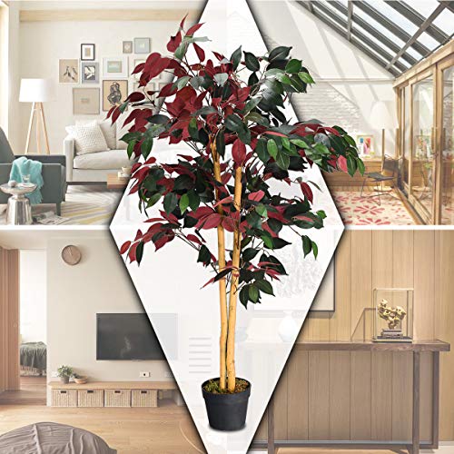 Goplus 4FT Tall Artificial Ficus Tree, Greenery Fake Tree Faux Plant in Pot for Indoor Outdoor Home Décor