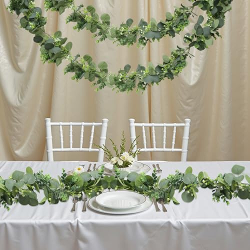 MAKHOT 2pcs Artificial Eucalyptus Garland, 5.9FT Greenery Garland Flower Spring Summer Green Garlands Vines Decoration, Fake Silver Dollar Eucalyptus Leaves Vines for Table Home Wedding Party Decor - color: Green-2pcs