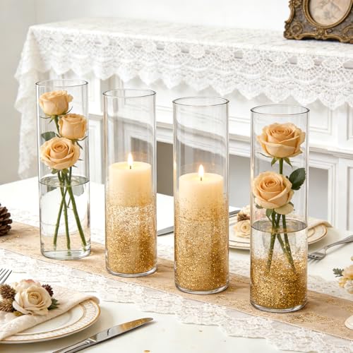 16 Pack Glass Cylinder Vase, 7.67" H×2.36" W Clear Vases for Centerpieces, Flower Vases for Bouquet,Hurricane Vase Ideal for Wedding Table Centerpieces, Floating Candles & Bouquet Arrangements - size: Smooth-16PCS