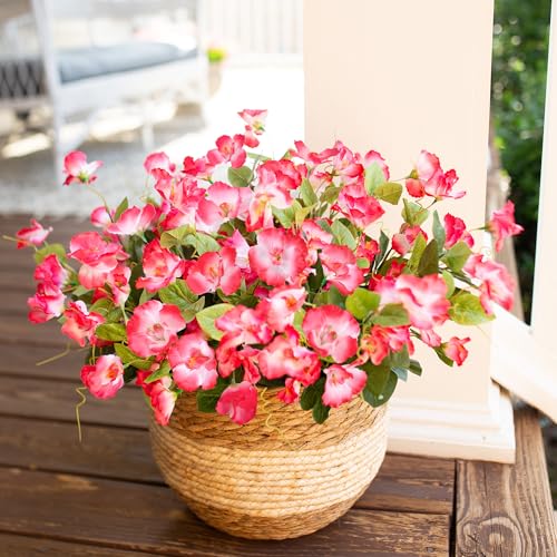 Hoppwodd Hibiscus Artificial Flowers for Outdoors Spring Decoration, 6 Bundles Faux Silk Flowers UV Resistant Look Real Artificial Tropical Flower Fake Plants for Outside Planter Porch Patio, Pink - color: Pink