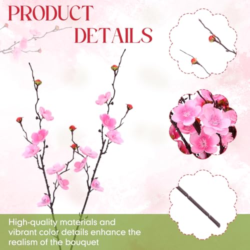 Suncalla 20 Pcs Artificial Cherry Blossom Flowers Pink Faux Cherry Blossom Stems Silk Simulation Plum Bouquet Branches 23.2'' Fake Flowers Long Stems for Vase Arrangements Home Wedding Table Decor - color: Pink, size: Classic